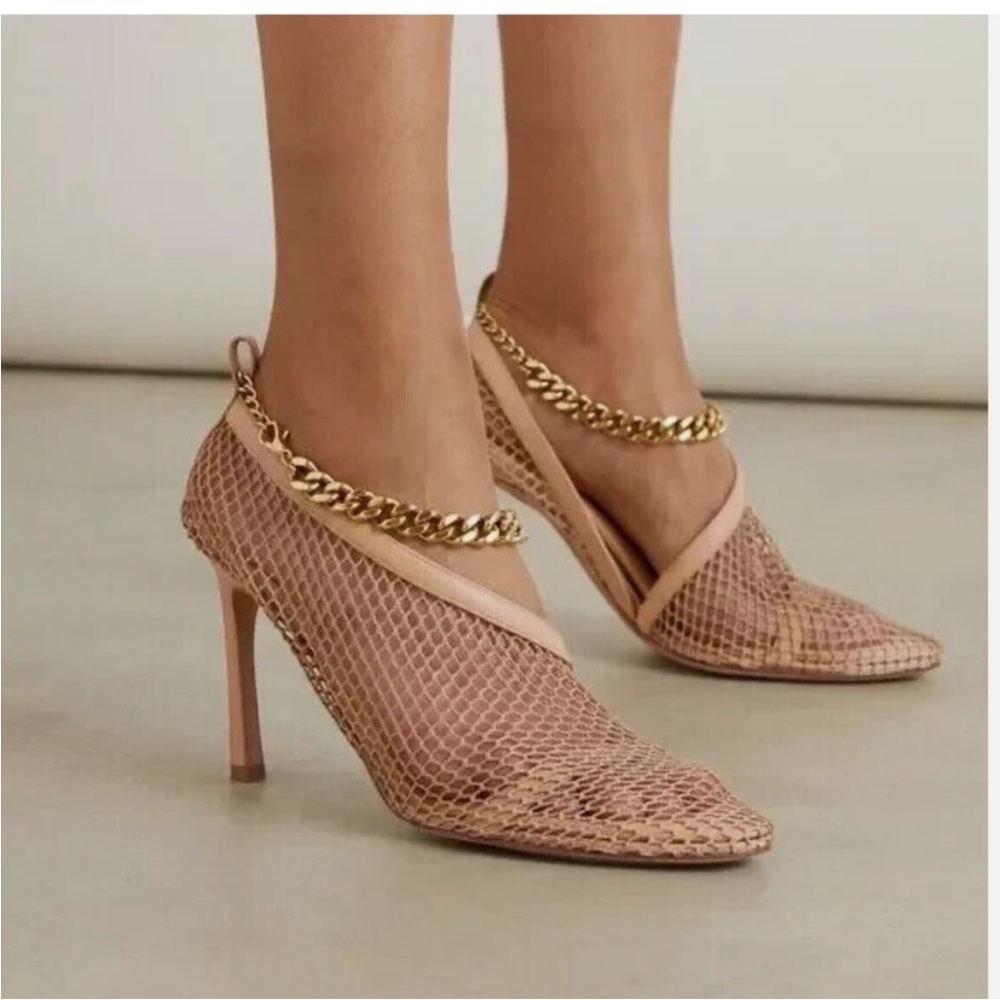 Bottaga veneta Mesh Nappa Chunky Chain Sandals Beige Pony